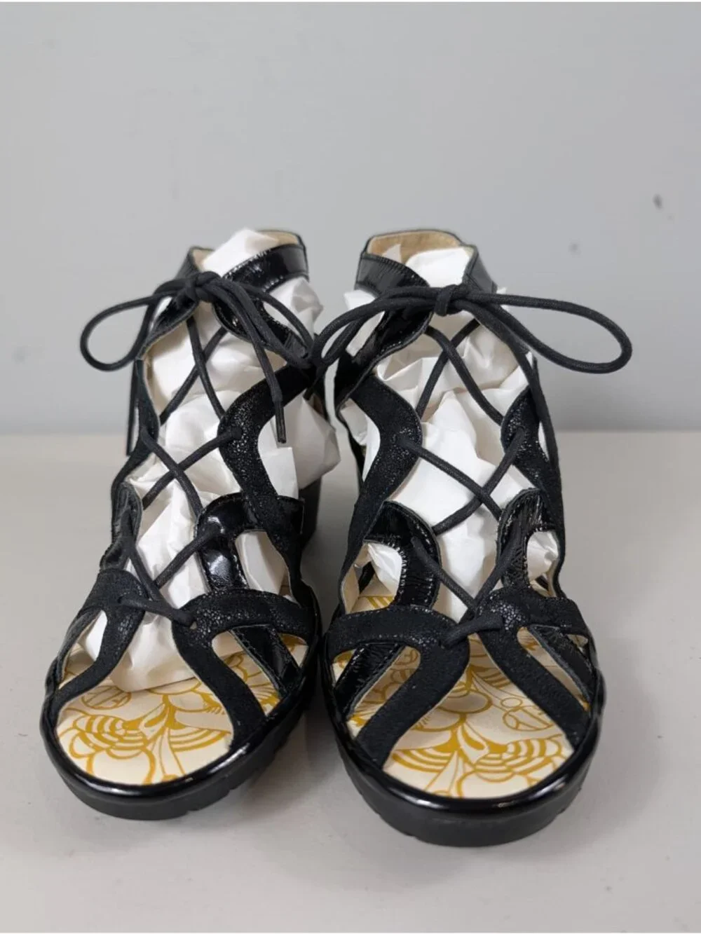 Fly London Sandals Women heeled casual ankle strappy in black size 8.5